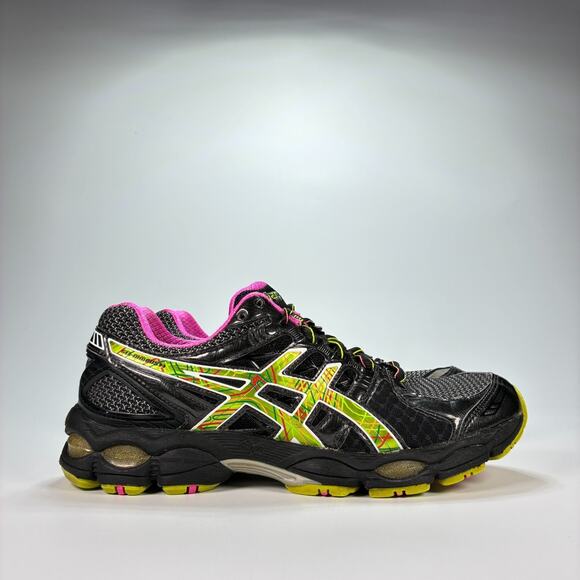 ASICS Gel Nimbus 14 Black Neon Green Trainers Running Shoes T291N Women's Size 9 - Picture 1 of 10